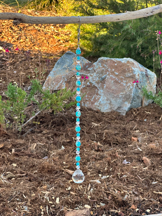 Blue Crackle Glass Suncatcher With Silver Accents