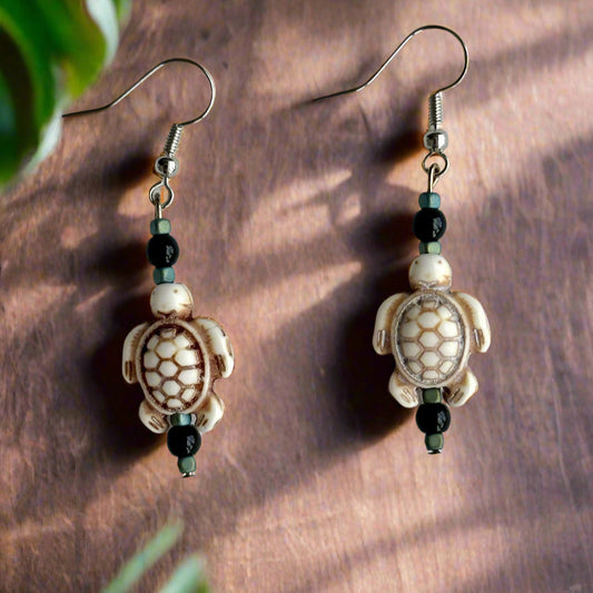 White Howlite Turtle Earrings