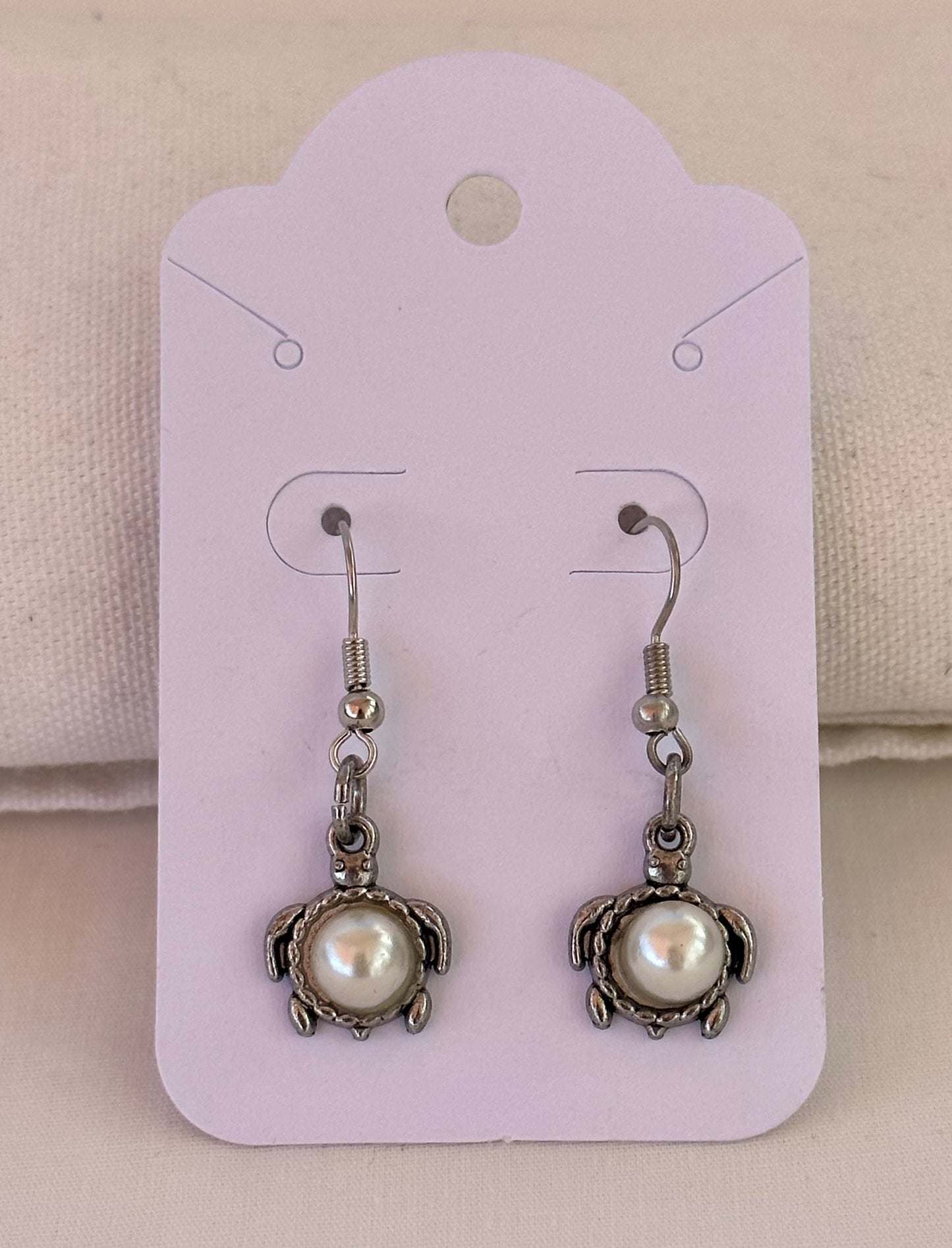 Pearl and Silver Turtle Earrings
