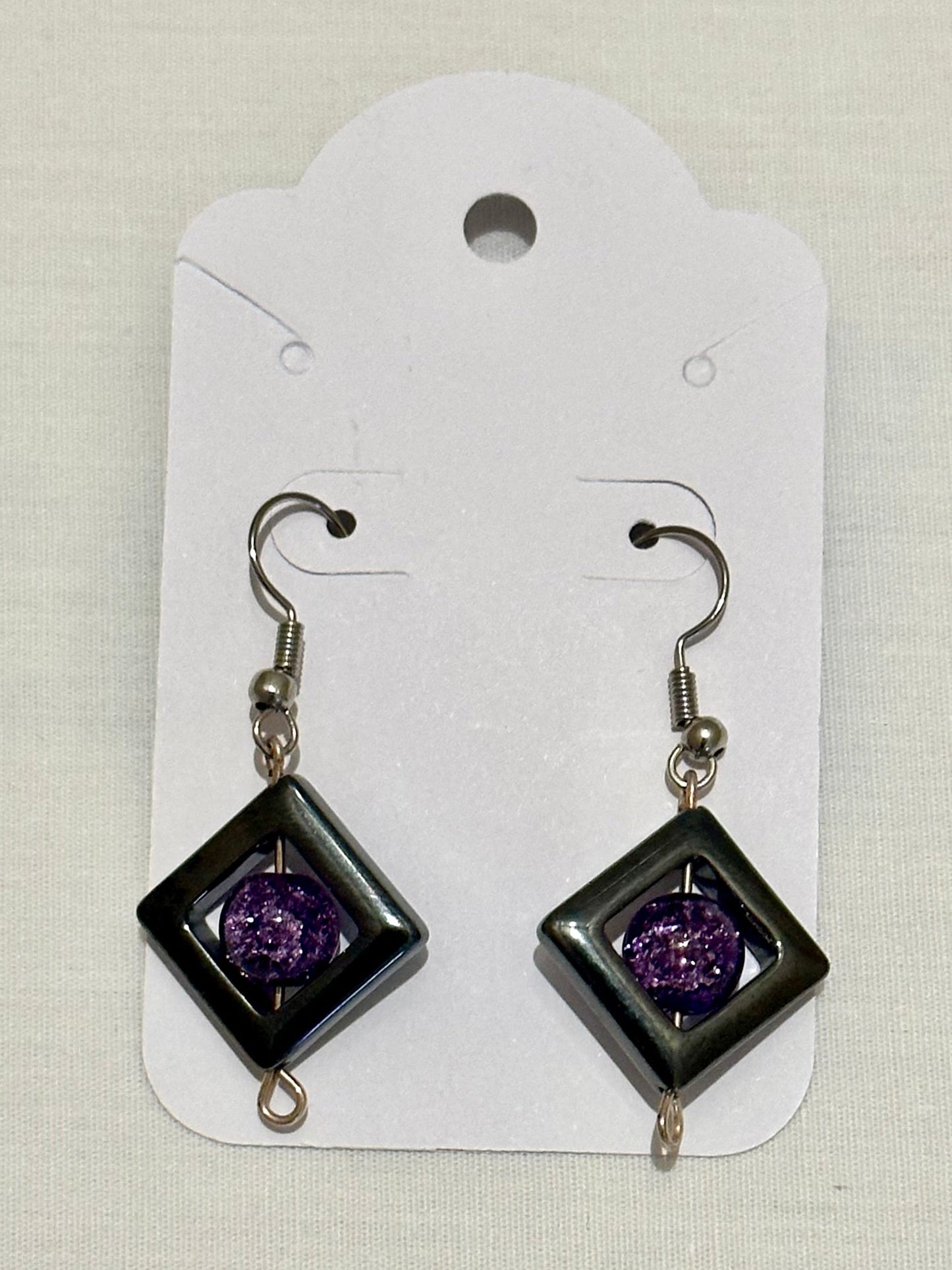 Purple Crackle Quartz in Diamond Shaped Hematite