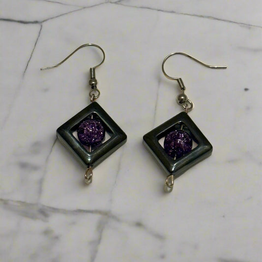 Purple Crackle Quartz in Diamond Shaped Hematite