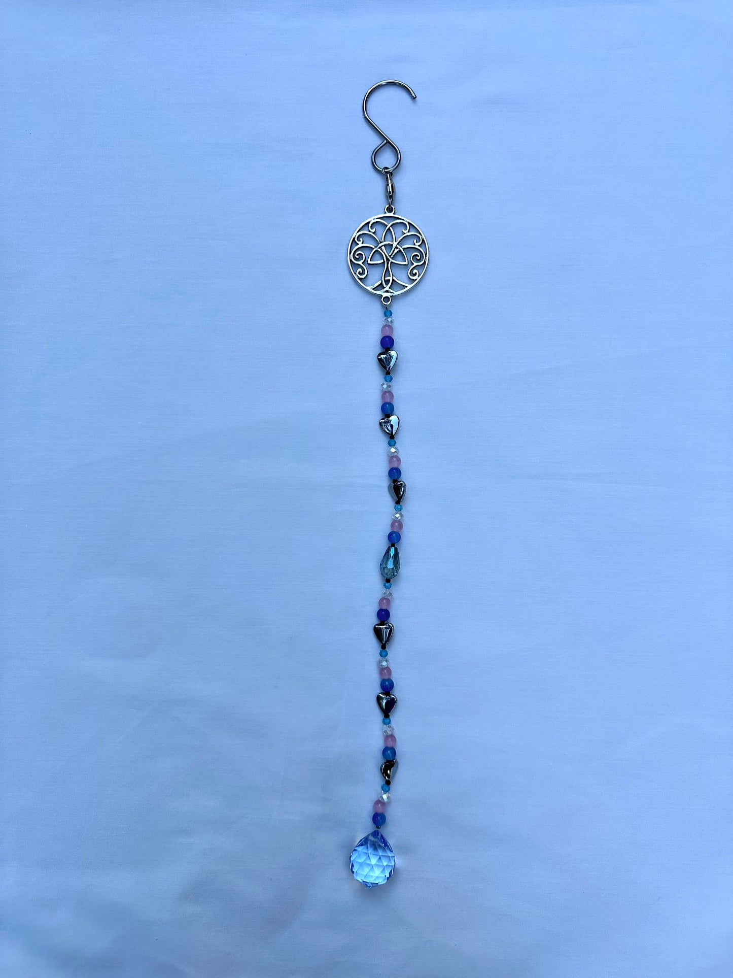 Blue, Pink and Gray Suncatcher with Silver Tree of Life Top