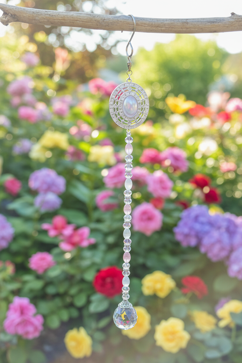 Pink & White Cat’s Eye Suncatcher with Crystal Prism