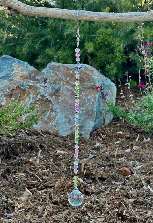 Multi-Color Bead Suncatcher With Purple Butterfly