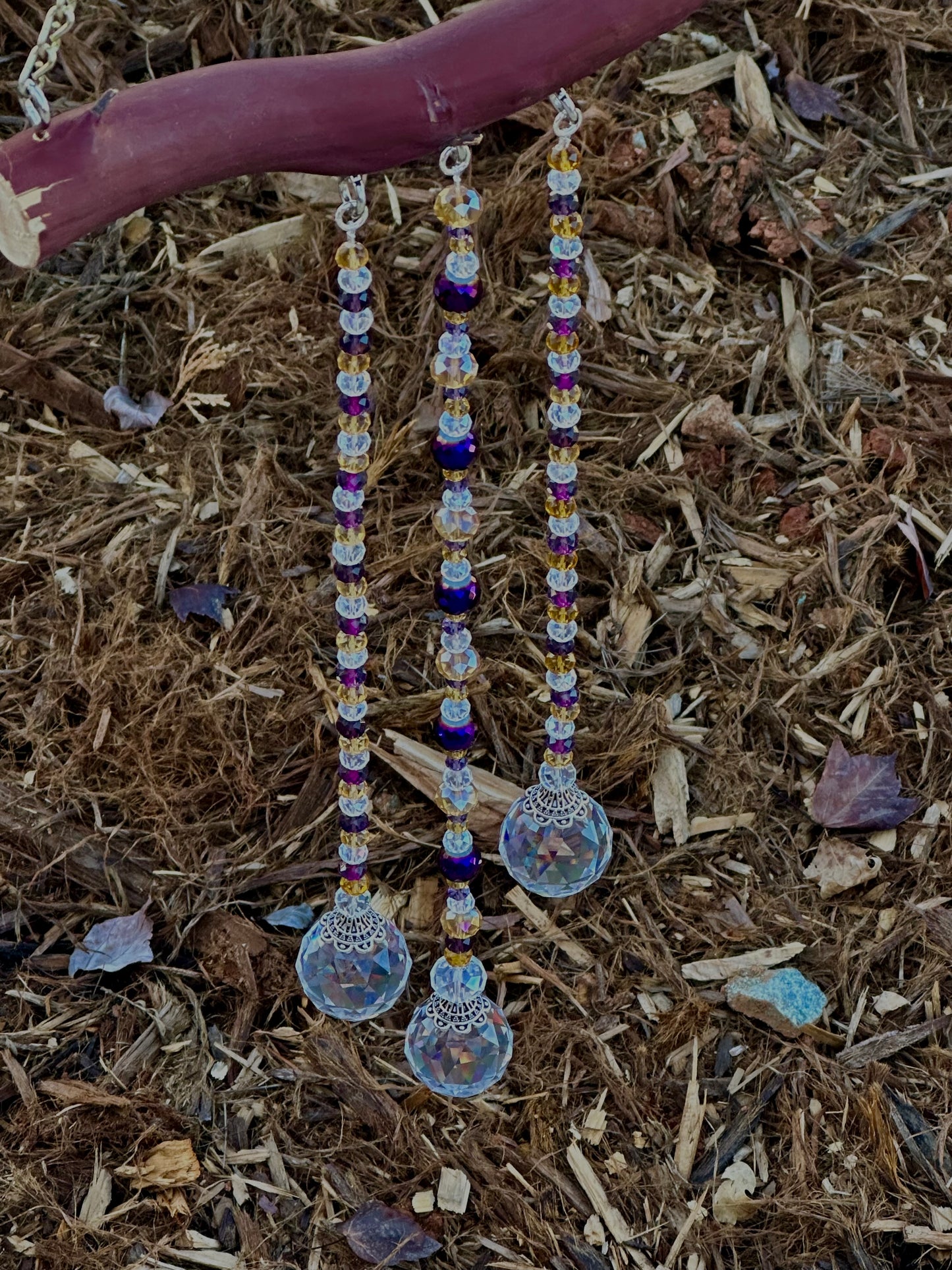 Manzanita 3 String Clear, Purple and Gold Suncatcher Mobile