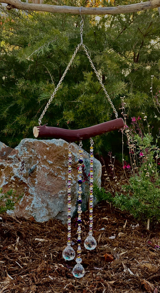 Manzanita 3 String Clear, Purple and Gold Suncatcher Mobile