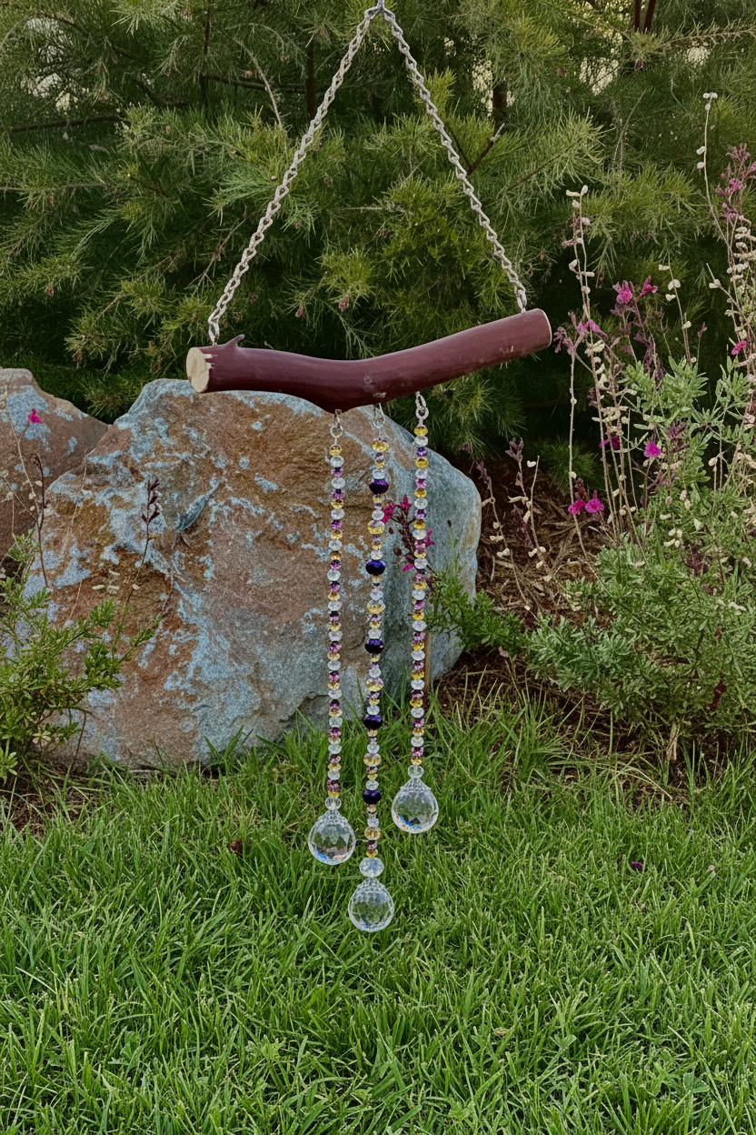 Manzanita 3 String Clear, Purple and Gold Suncatcher Mobile