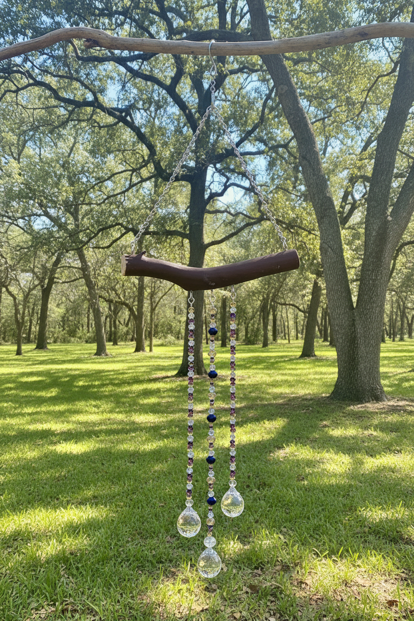 Manzanita 3 String Clear, Purple and Gold Suncatcher Mobile