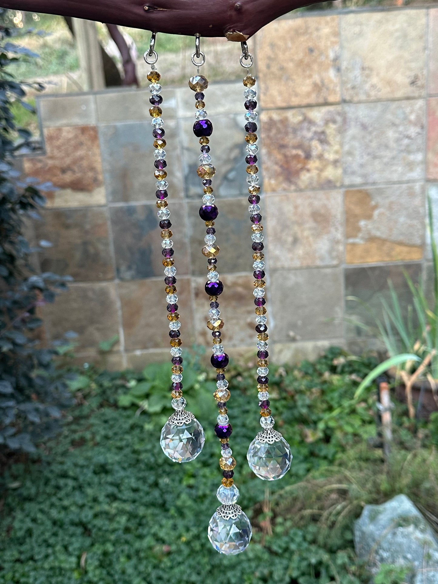 Manzanita 3 String Clear, Purple and Gold Suncatcher Mobile