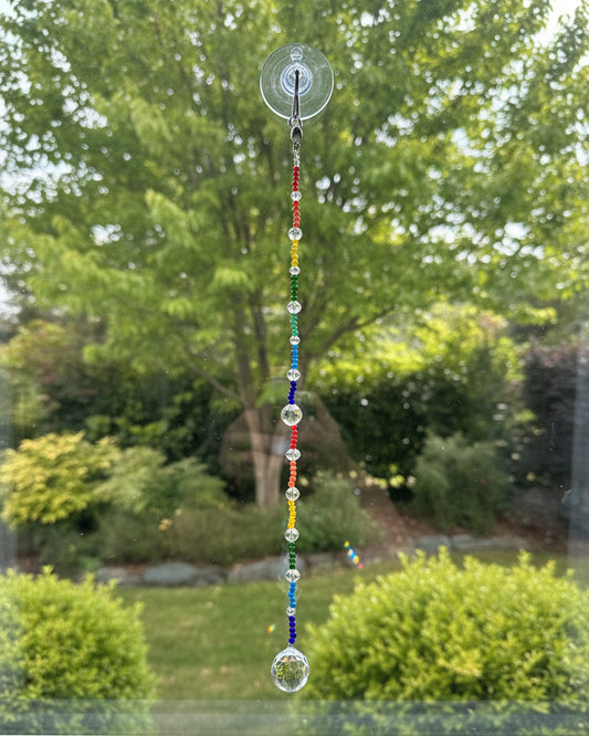 Rainbow and Clear Crystal Glass Beaded Suncatcher