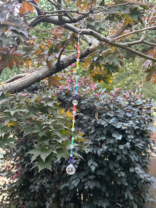 Rainbow and Clear Crystal Glass Beaded Suncatcher