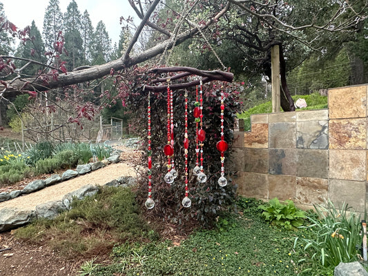 Six String Red Glass Mobile on Manzanita