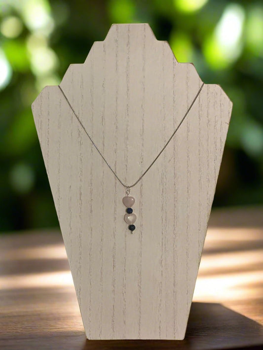 Rose Quartz Heart and Sodalite Bead Necklace