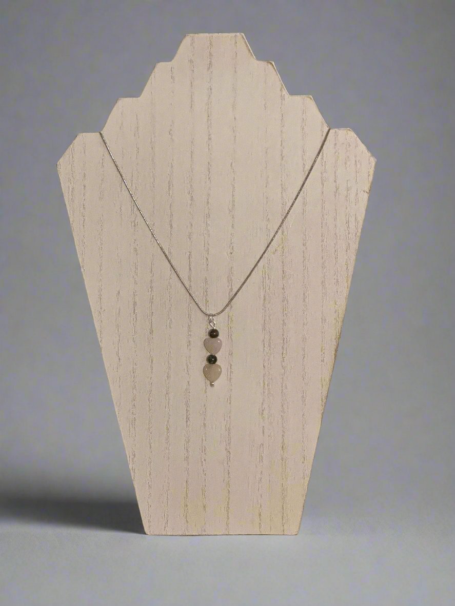 Rose Quartz Heart and Impression Jasper Bead Pendant Necklace