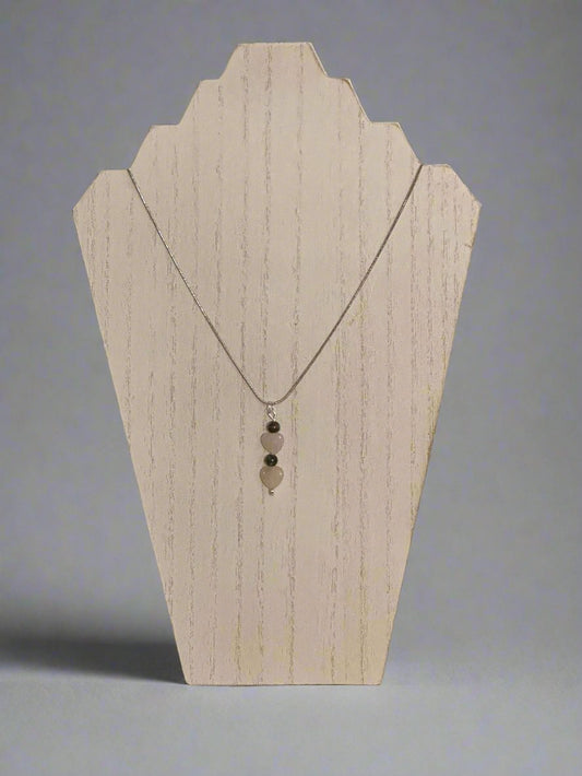 Rose Quartz Heart and Impression Jasper Bead Pendant Necklace