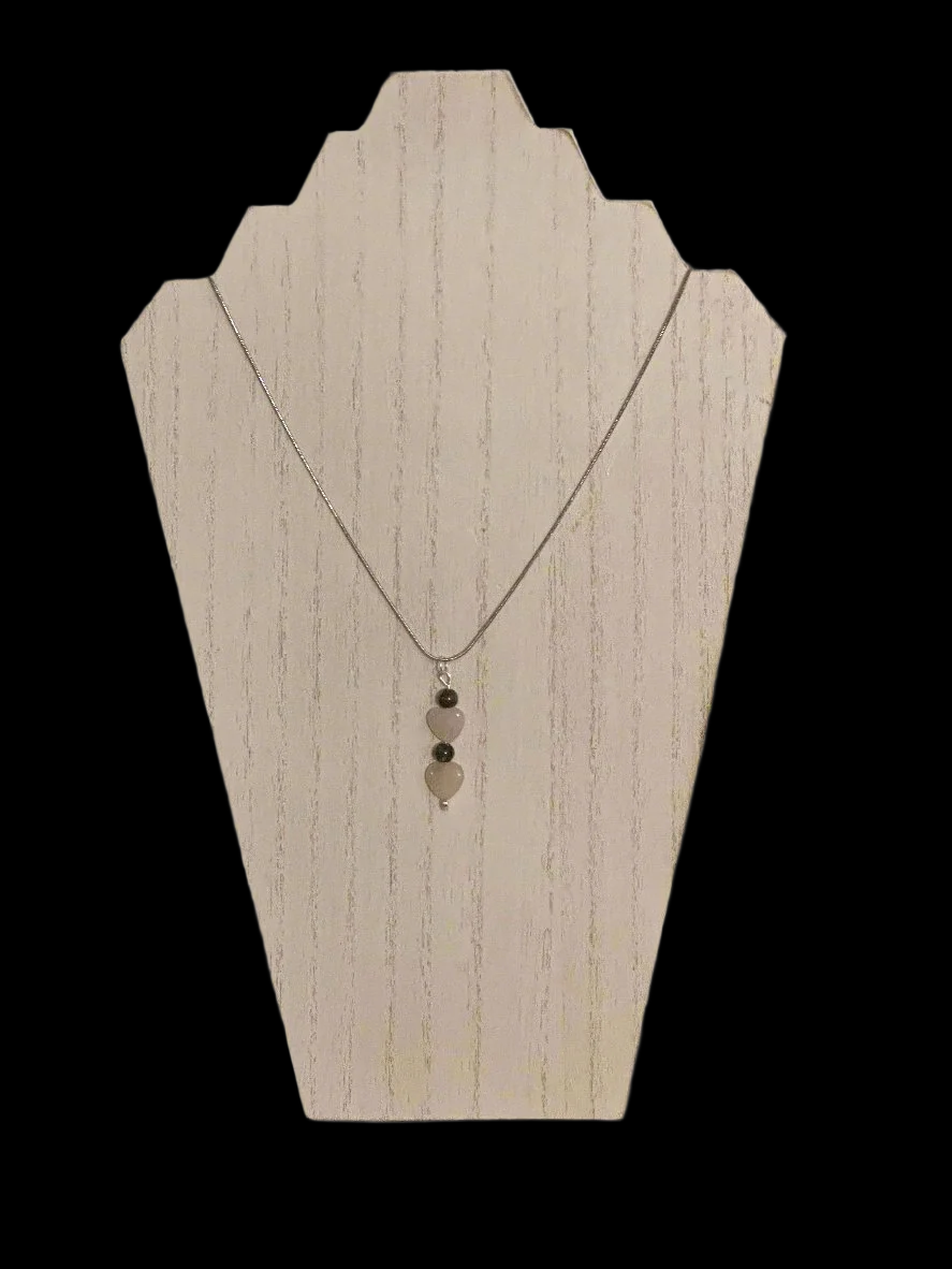 Rose Quartz Heart and Impression Jasper Bead Pendant Necklace