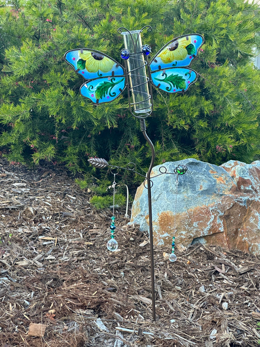 Stained Glass and Metal Butterfly Rain Gage