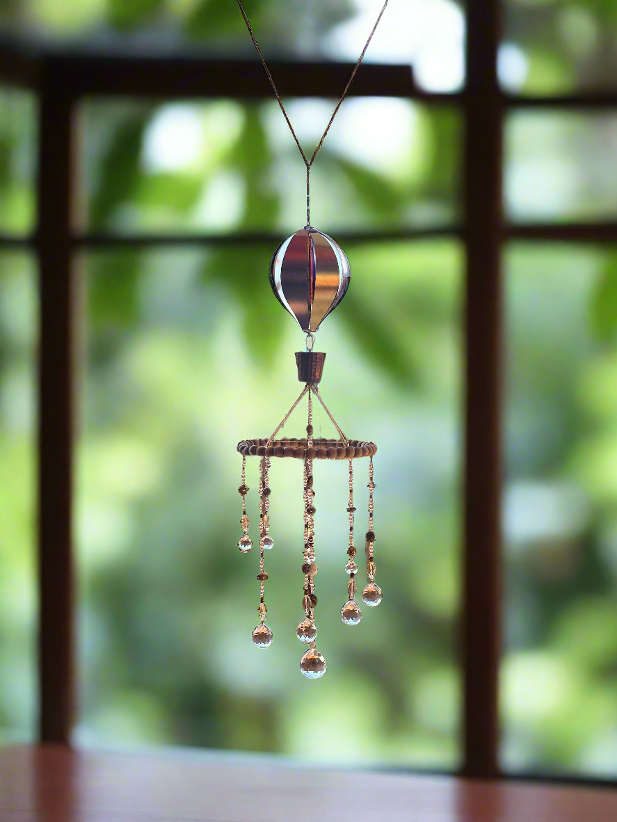 Hot Air Balloon Suncatcher Mobile on Wood Beaded Hoop
