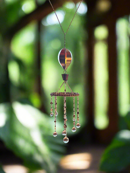 Hot Air Balloon Suncatcher Mobile on Wood Beaded Hoop