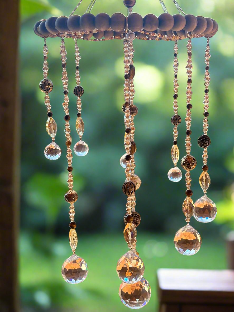 Hot Air Balloon Suncatcher Mobile on Wood Beaded Hoop