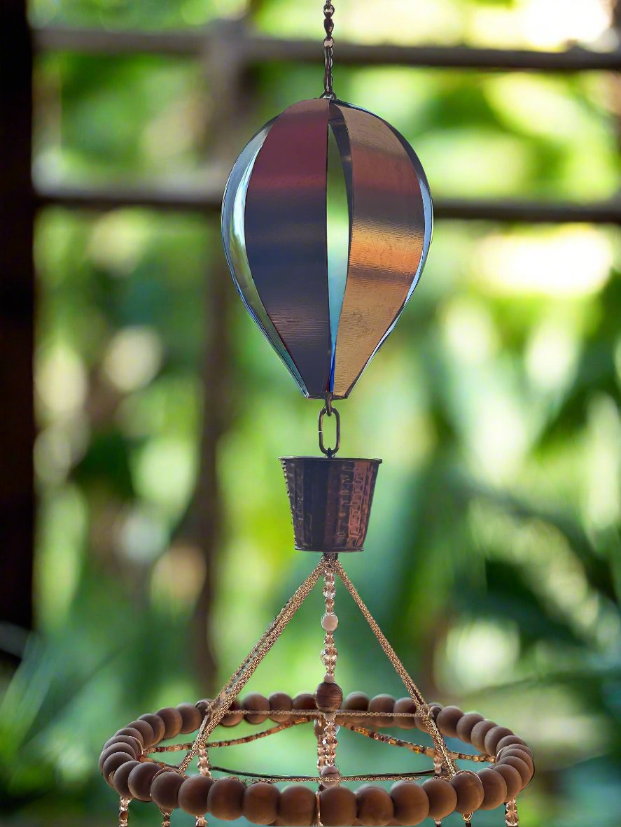 Hot Air Balloon Suncatcher Mobile on Wood Beaded Hoop