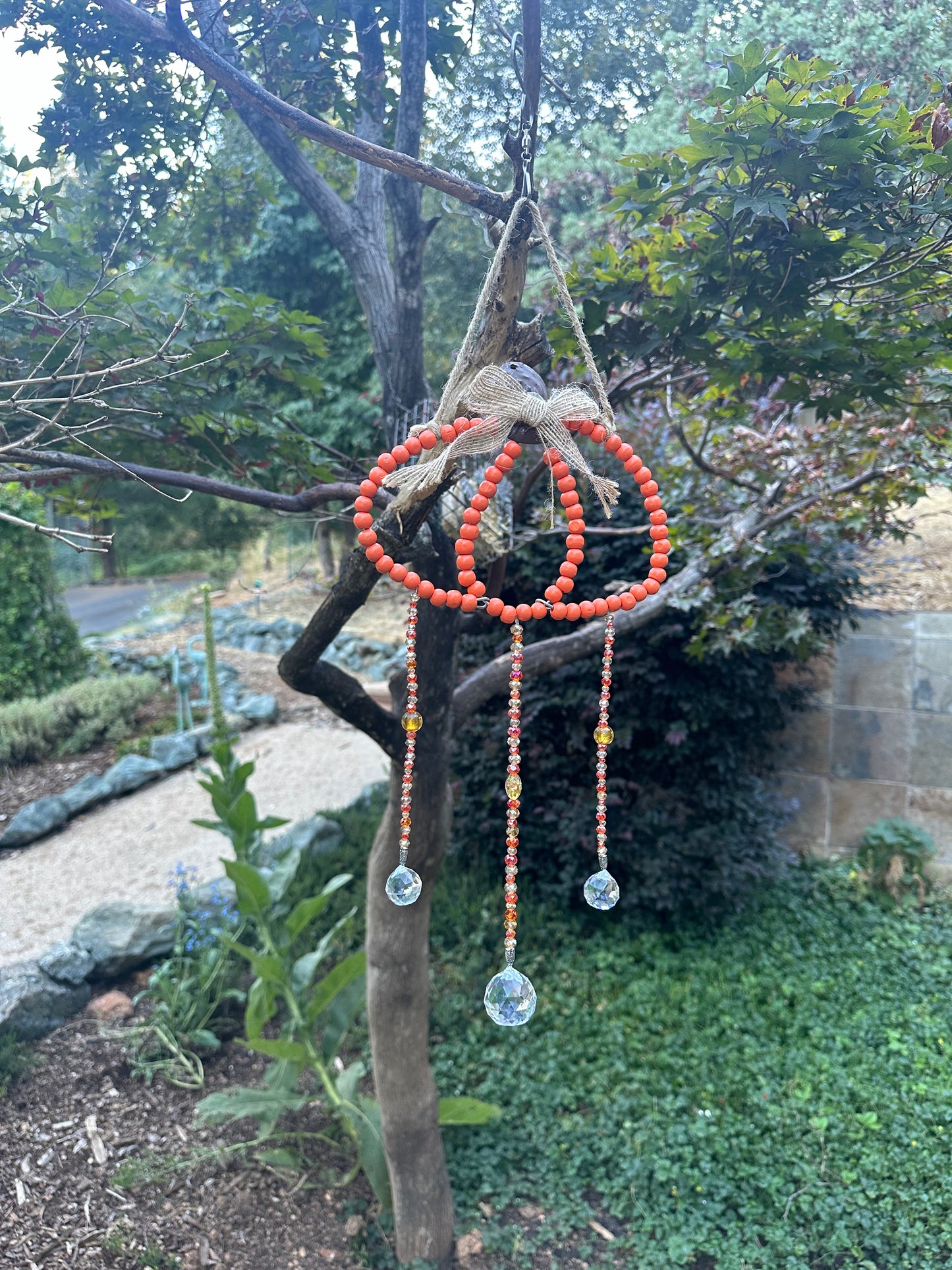 Orange Beaded Pumpkin Garden Art