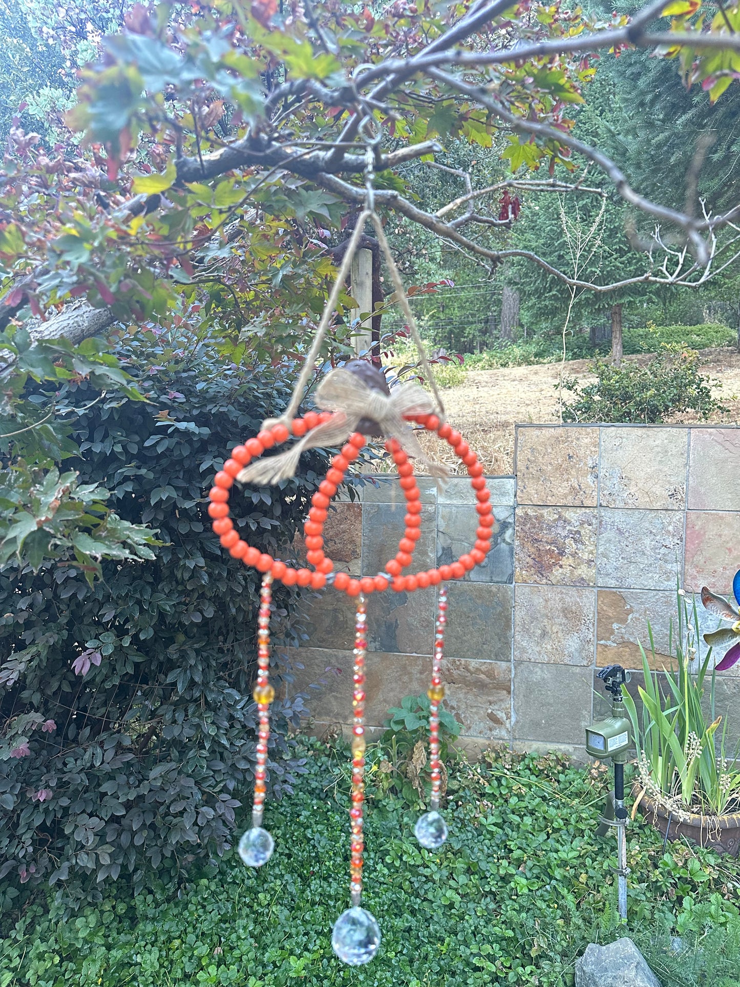 Orange Beaded Pumpkin Garden Art