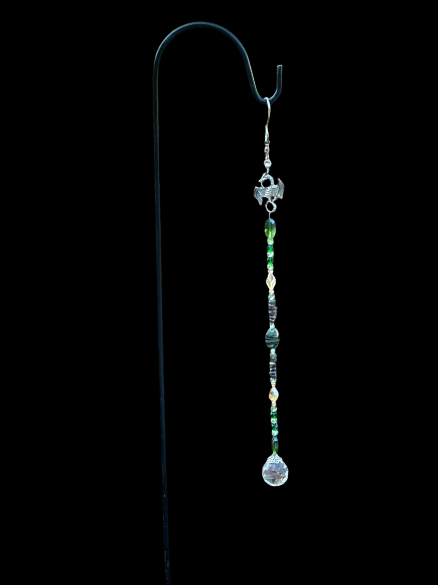 Silver Dragon Suncatcher with Dragon's Blood Natural Stone Beads