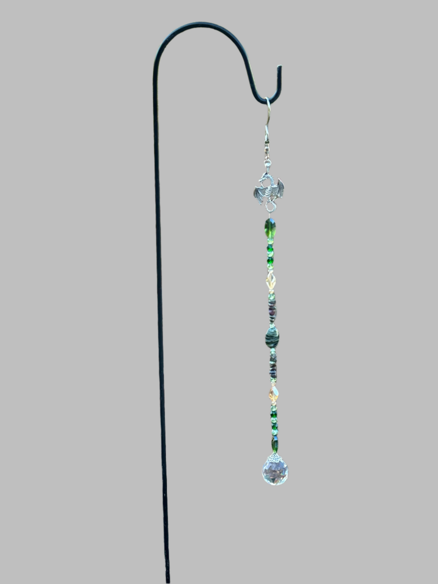 Silver Dragon Suncatcher with Dragon's Blood Natural Stone Beads