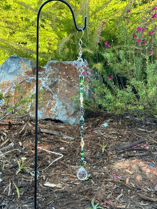 Silver Dragon Suncatcher with Dragon's Blood Natural Stone Beads