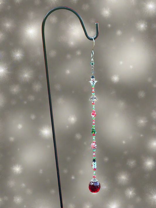 Christmas Suncatcher in Red, Green and Clear Faceted Glass