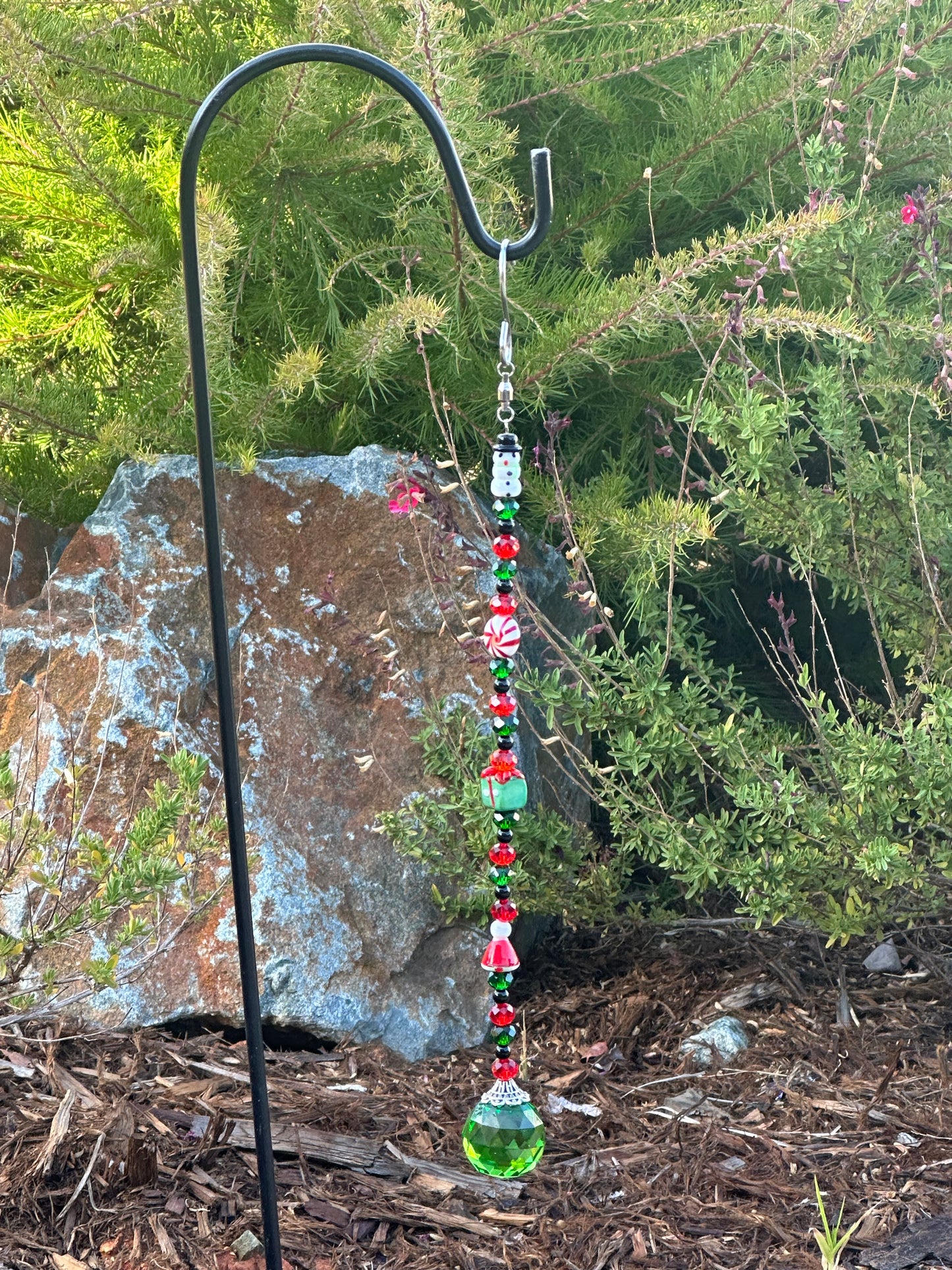 Christmas Suncatcher in Red, Green and Clear Faceted Glass