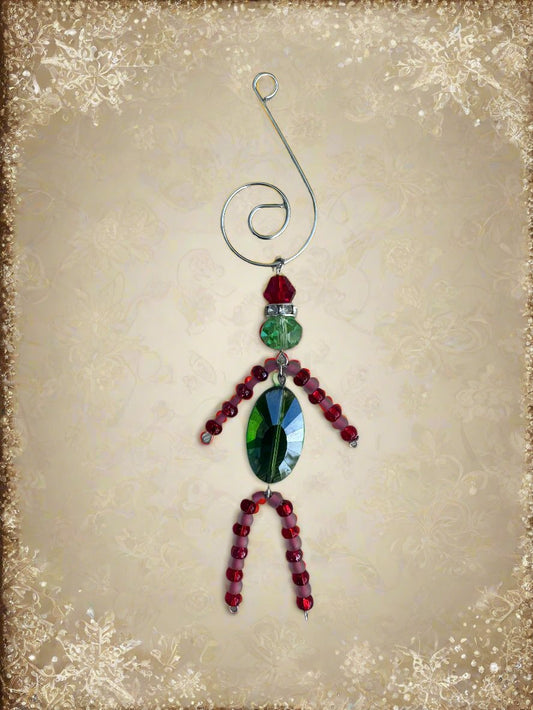 Christmas Elf Ornament with Green and Red Glass