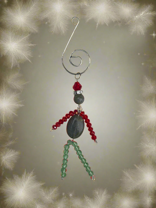 Christmas Elf Ornament With Labradorite, Green and Red Glass