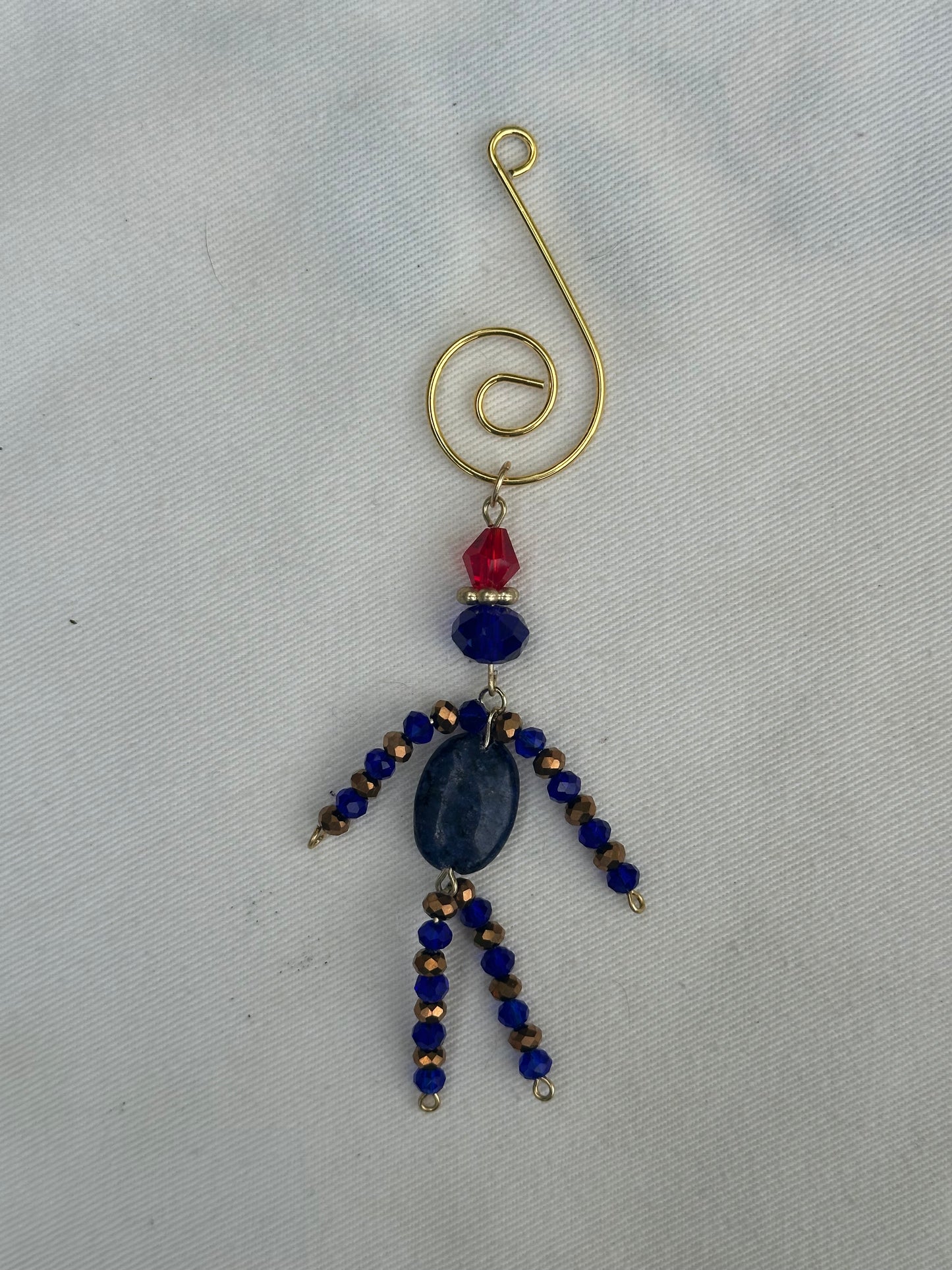 Christmas Elf Ornament With Sodalite, Blue and Gold Faceted Glass