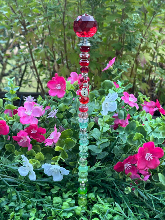 Christmas Fairy Stick in Reds and Greens with Snowman Charm