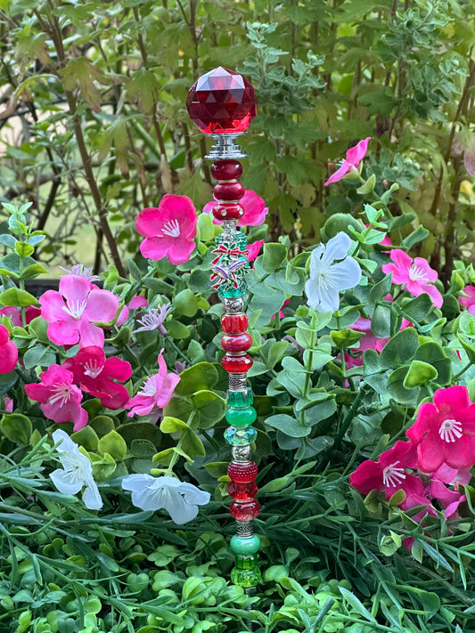 Christmas Fairy Stick in Reds and Greens with Silver Bells Charm