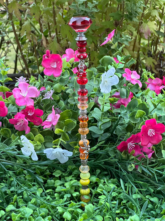 Fairy Stick in Reds, Golds and Yellows with Silver Fairy Charm