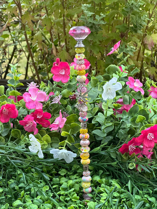 Fairy Stick in Pinks and Yellows with Silver Fairy Charm