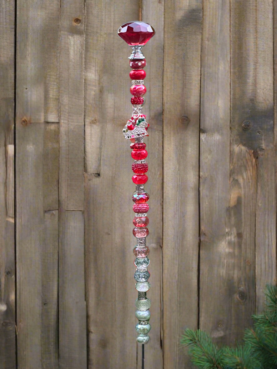 Christmas Fairy Wand Garden Stake With Santa Sleigh Charm