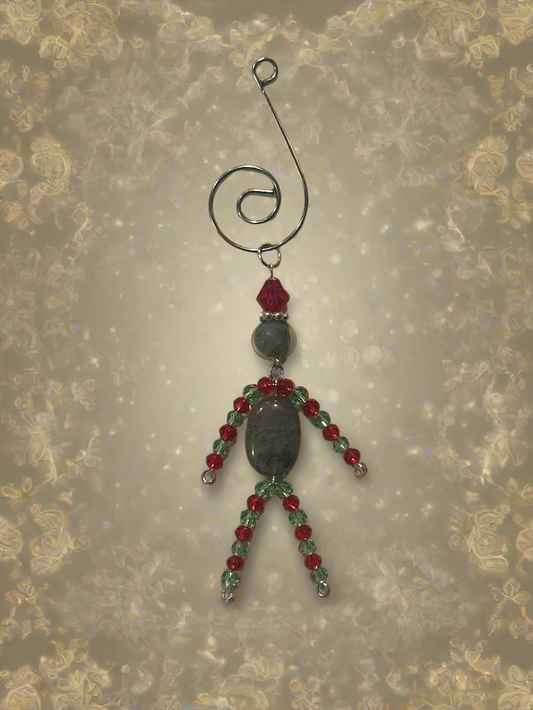 Christmas Elf Ornament With Labradorite, Green and Red Glass
