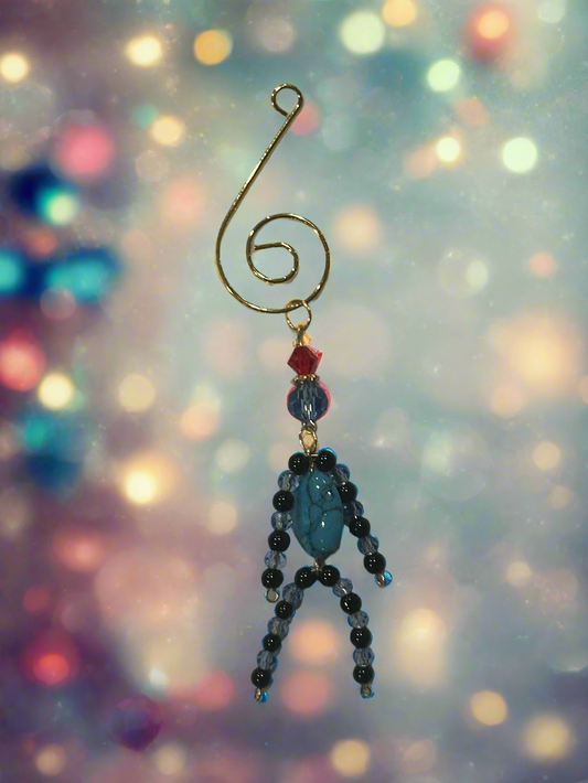 Christmas Elf With Turquoise, Black Jasper and Blue Faceted Glass