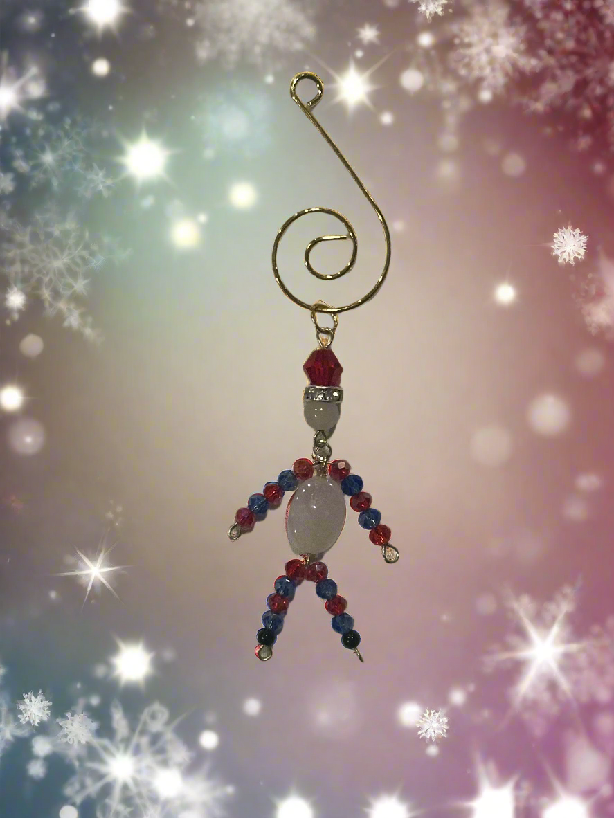 Christmas Elf Ornament with Rose Quartz, Black Jasper, Blue and Red Faceted Glass