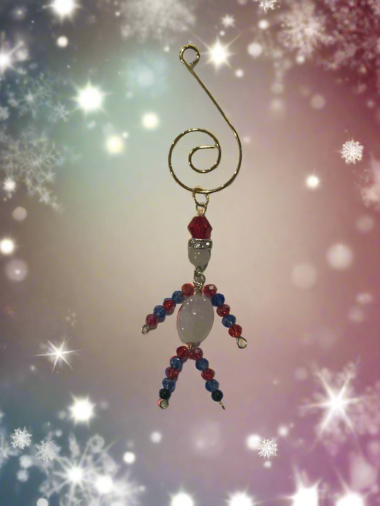 Christmas Elf Ornament with Rose Quartz, Black Jasper, Blue and Red Faceted Glass