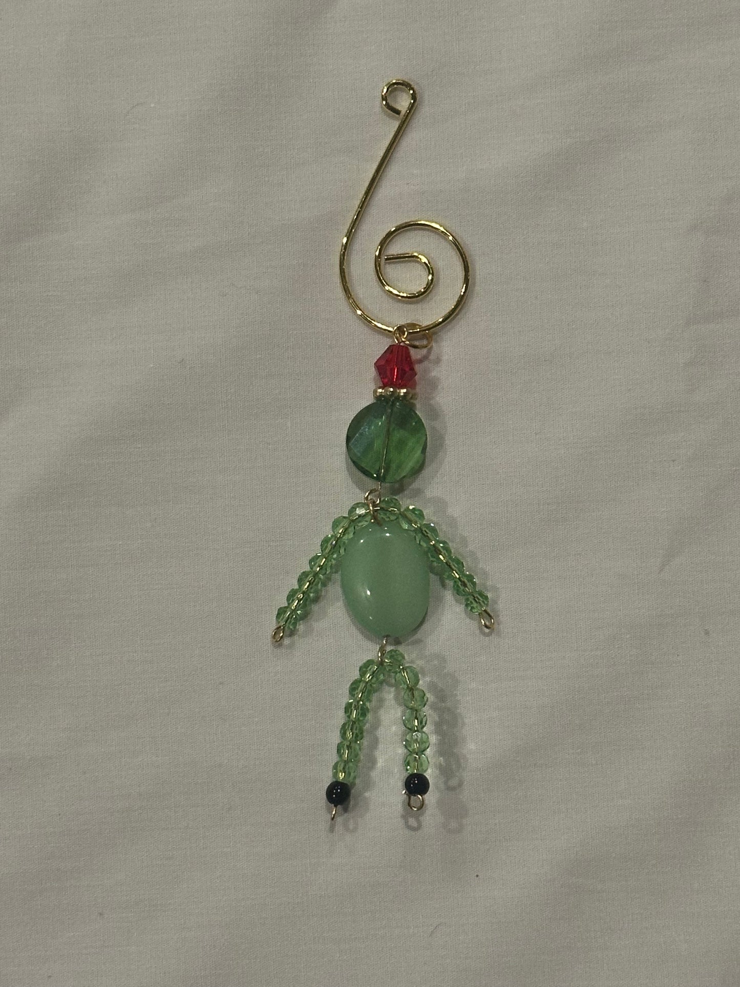 Christmas Grinch Elf Ornament With Quartz and Green Faceted Glass