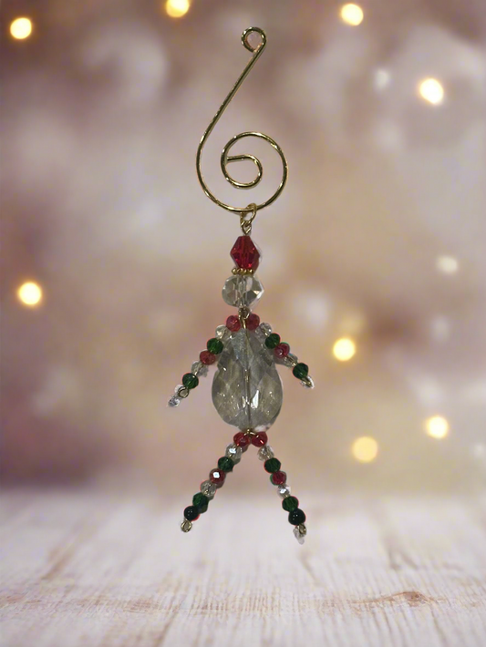Christmas Elf Ornament With Clear, Red and Green Faceted Glass