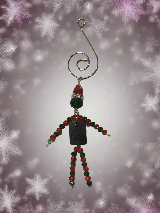 Christmas Elf Ornament with Agate, Red and Green Faceted Glass