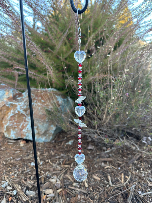 Clear Crystal Heart and Red Faceted Glass Suncatcher ❤️✨
