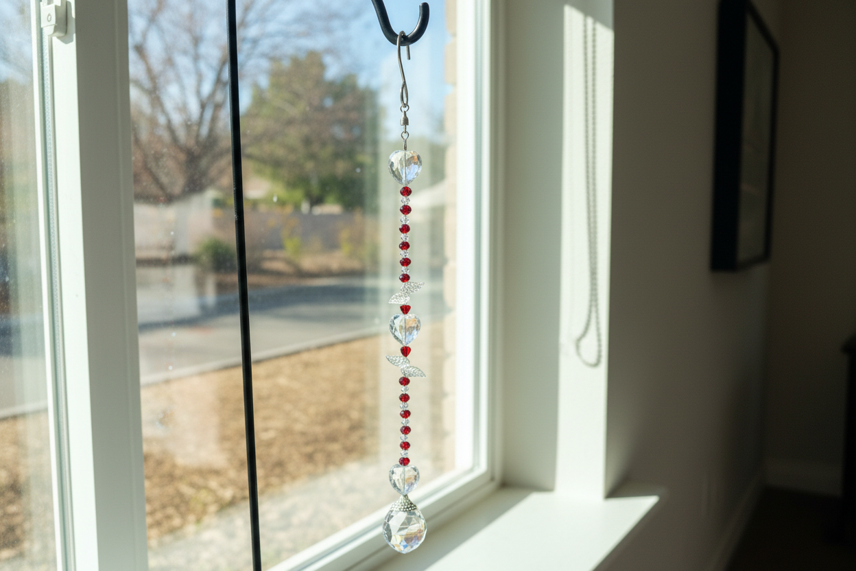 Clear Crystal Heart and Red Faceted Glass Suncatcher ❤️✨