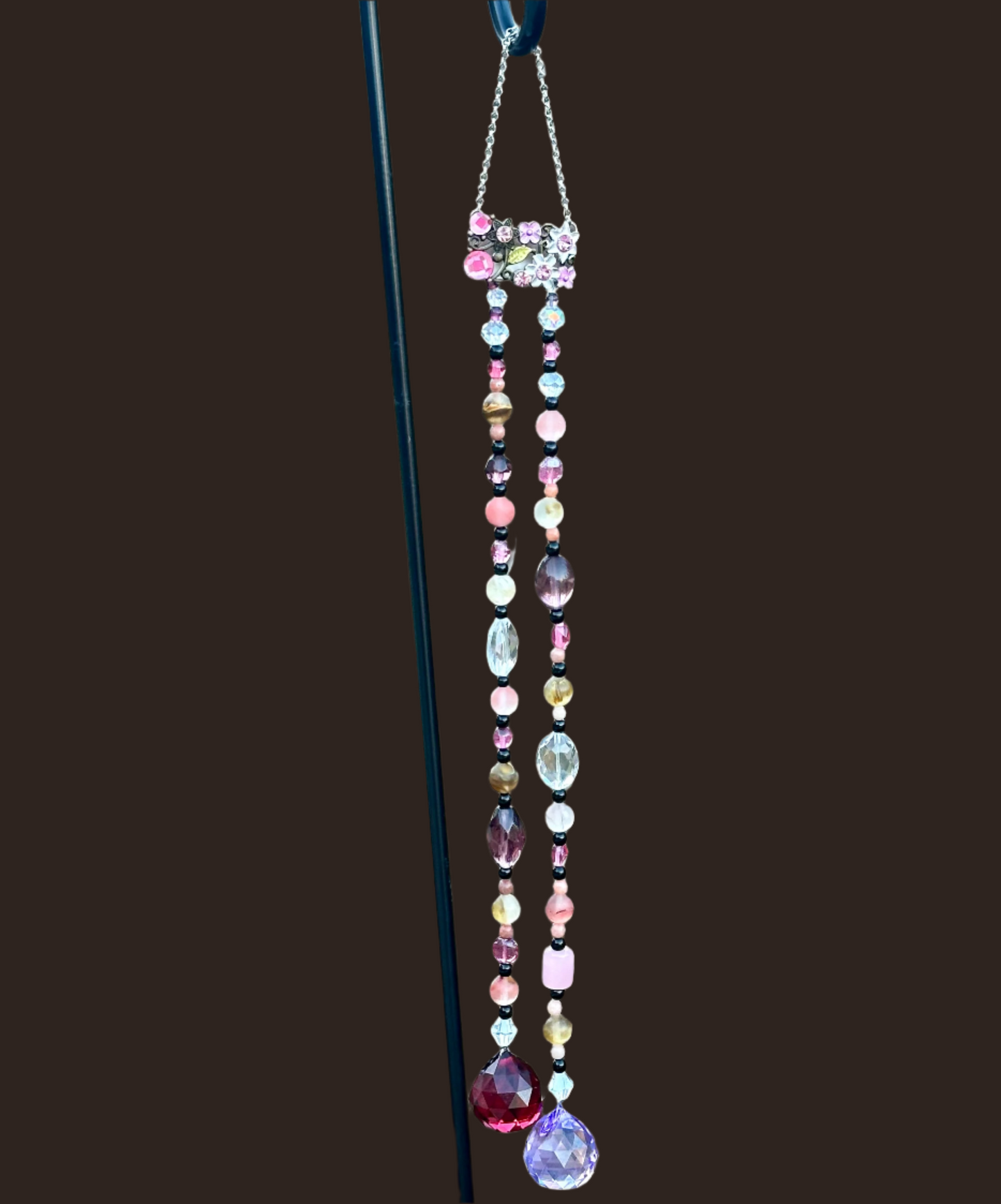 Cherry Quartz & Pink Metal Flower Suncatcher